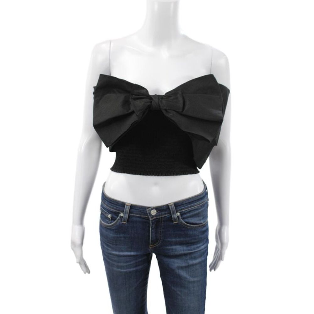 Petersyn Women Cropped Off Shoulder Bow Sleeveless Black Blouse Size S